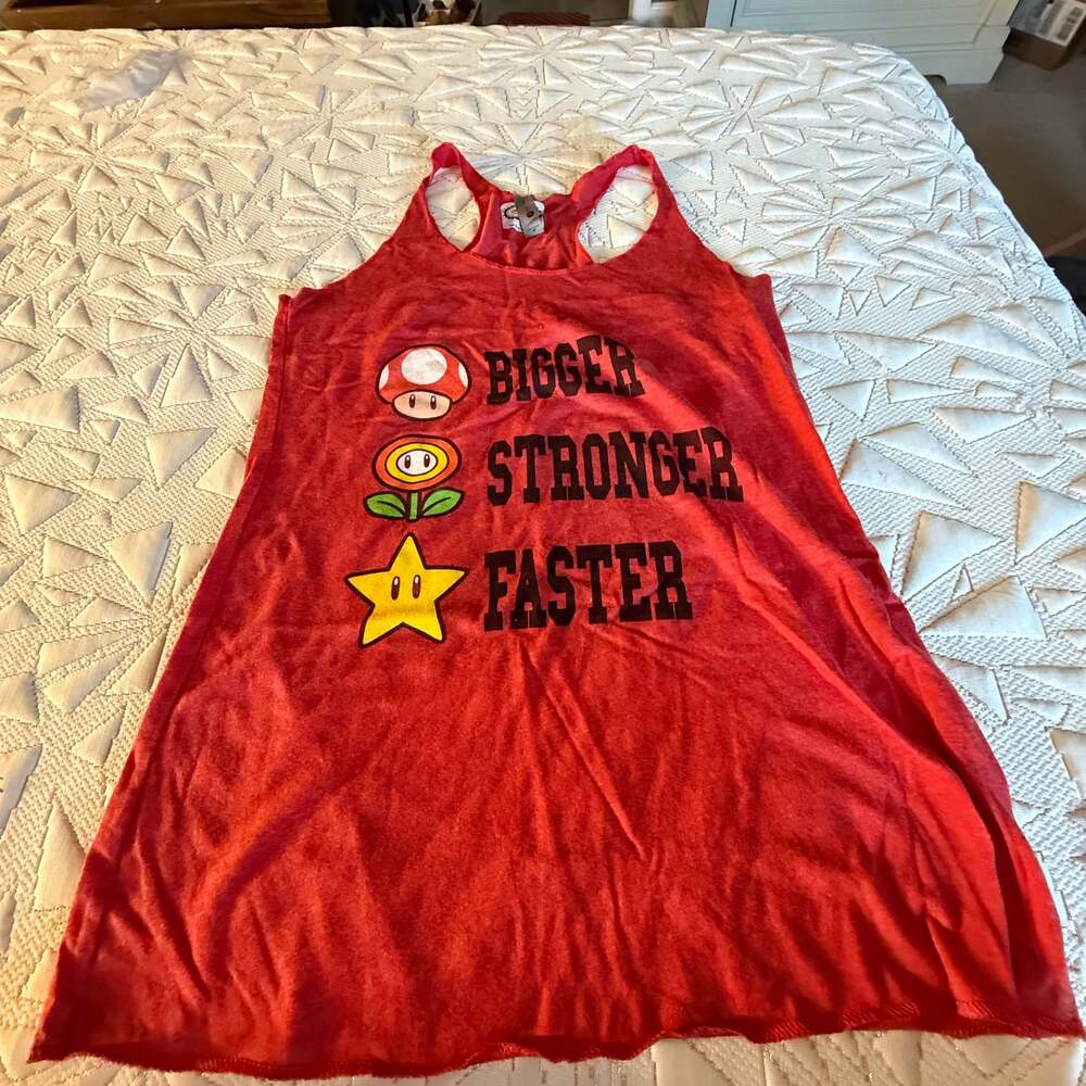 Women's Nintendo Mario Bigger Stronger Faster Racerback Tank Top : ,